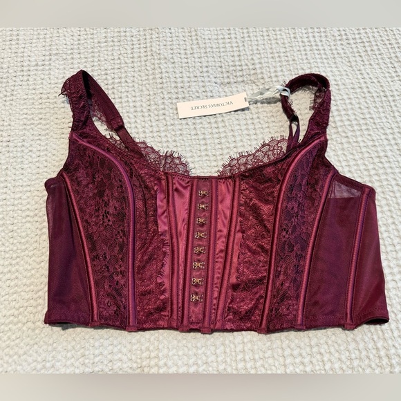 NEW Victoria's Secret Dream Angels Lace Unlined Corset Top Maroon Size Large NWT - Picture 4 of 6